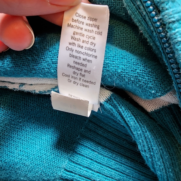 Athleta Vintage Doubleway Zip-Up Teal White Snowflake Sweater - Picture 7 of 8